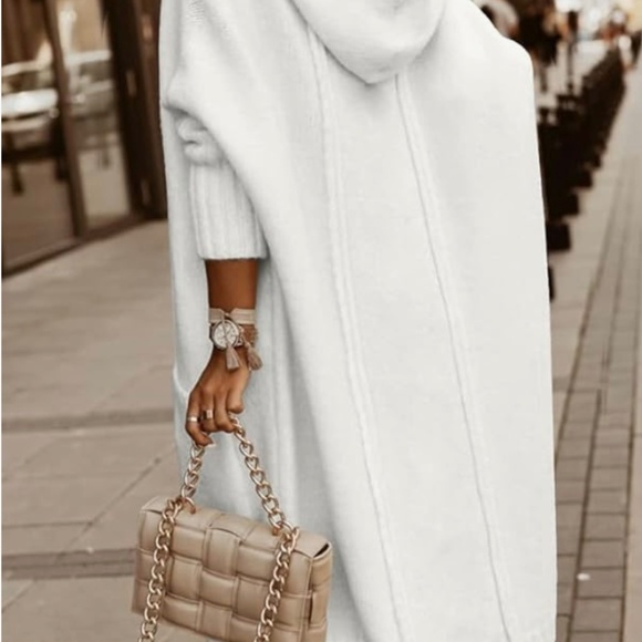 NEW Aoysky Womens Long Cardigans Cable Knitted Oversized Hooded Outer Med White - Picture 4 of 8